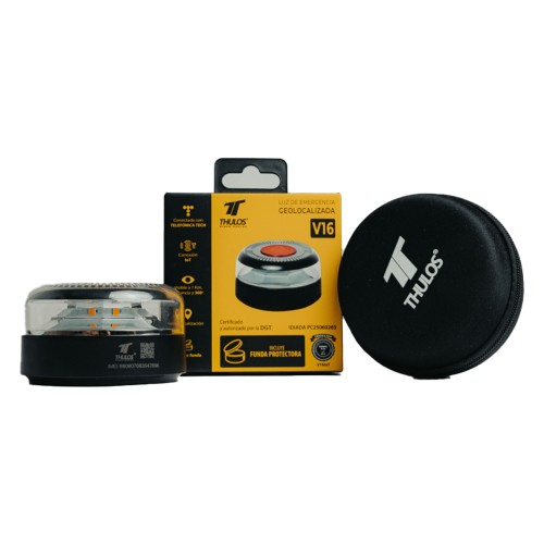 Luz de emergencia con geolocalización, conectada IoT, certificada por la DGT. Incluye funda protectora. THULOS TH-V16-2